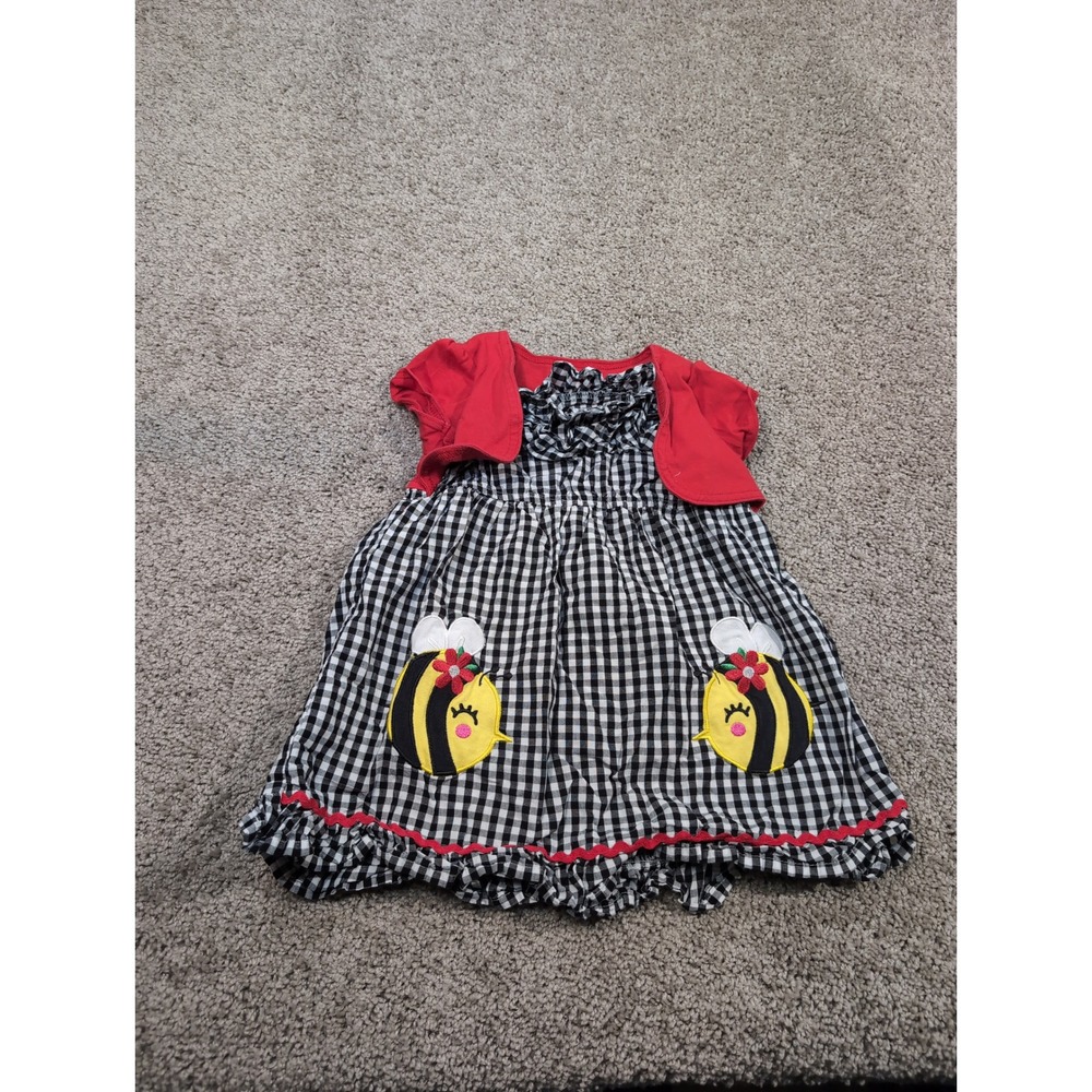 Wonderkids Girls 3T Red Bee Gingham Dress Set with Cardigan Outfit